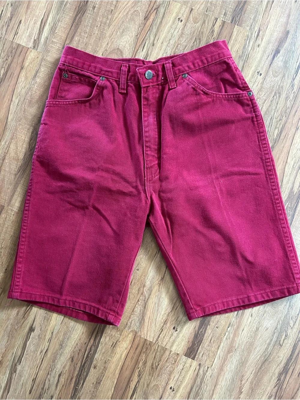Vintage USA Burgundy Long Baggy Oversized Denim Shorts Women’s Size 31
